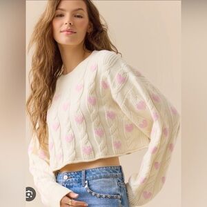 Altar'd State Cream Sweater with Pink Hearts